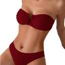 SHENHE Women's Strapless Bikini Swimsuits 2 Piece Ruched V Wire Bandeau Bikini Sets Bathing Suits (Red, S)