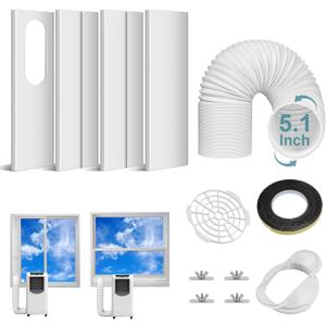 Portable Air Conditioner Window Vent Kit with 5.1" Exhaust Hose, Portable AC Seal Kit for Sliding Window with 4 Plates, Universal Coupler Fits 5.9 & 5.1 Inch Diameter Exhaust Hose