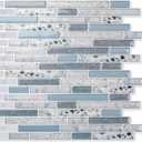 Art3d Peel and Stick Kitchen Backsplash Self-Adhesive Wall Tile Stone, 10 Sheets (Light Blue)