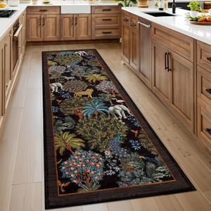 GarveeHome Jungle Rug 2.5x8 Kitchen Runner Rug Non Slip Washable Runners for Hallways, Animal Print Runner Rugs with Rubber Backing Soft Low-Pile Forest Long Carpet for Bedroom Entryway Laundry, Black