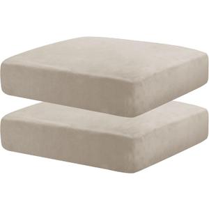 MAXIJIN Velvet Stretch Seat Cushion Covers Couch Cushion Cover for Individual Cushions Sofa Seat Cushion Slipcovers with Elastic Bottom (2 Piece Sofa Cushion Covers, Khaki)