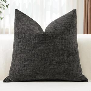 OTOSTAR Chenille Throw Pillow Covers 18x18 Inch Soft Farmhouse Dark Grey Decorative Pillow Covers Solid Square Cushion Case for Sofa Bed Living Room Couch Home Decor (Dark Grey)