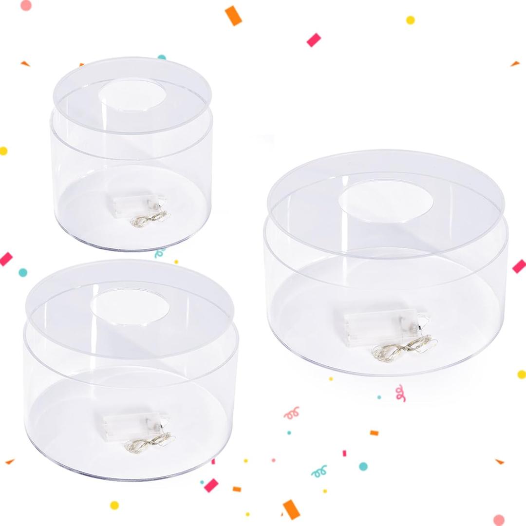 3 PCS Acrylic Clear Cake Stand Round 6 Inch 8 Inch 10 Inch Cake Display Stand with Lid Fillable Tier Cylinder Box for Wedding Birthday Baby Shower Party (Round)