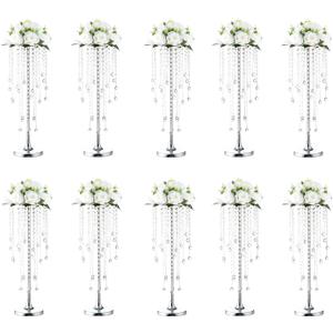 10pcs Crystal Centerpieces for Tables Silver Flower Stand for Wedding Party Centerpiece Decoration Home Decor (10S)