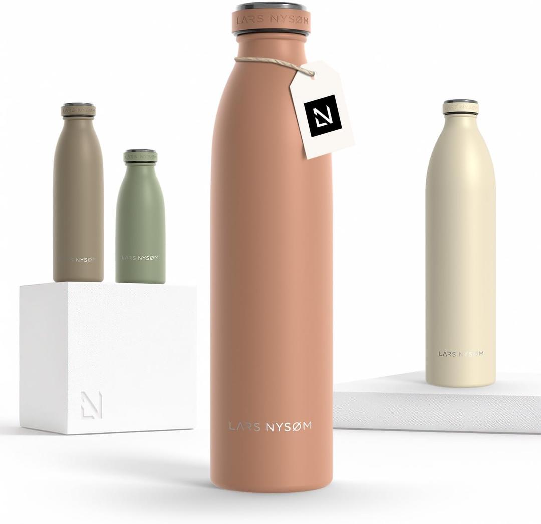 LARS NYSM Stainless Steel Insulated Water Bottle 12oz 17oz 25oz 34oz 51oz | Insulated Thermo Flask for Hot and Cold Beverages | Leakproof Drinking Bottle (Blush Rose, 25.4oz)