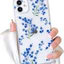 NITITOP iPhone 11 Case Cute Transparent Floral Flower Pattern for Women Girl Branch Flower Design Case Soft TPU Shockproof Protective Cover - Blue