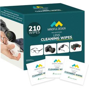 Mindful Design Lens Cleaning Wipes for Eyeglasses, 210ct - Individually Wrapped, Eye Glass Cleaning, Lens Wipes for Glasses/Sunglasses, Packaging May Vary