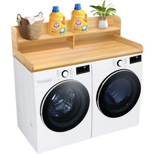 Royxen Laundry Countertop with 2-Tier Shelf Universal Fit, Washer and Dryer Countertop with Storage Space, Shelf Height 11.5 Inches, Solid Wood, Oak