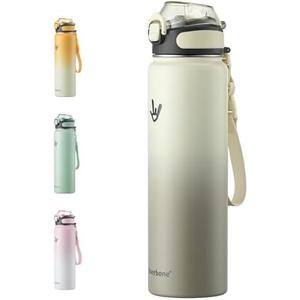 Enerbone 32 oz Insulated Water Bottle, Stainless Steel Bottle with Carrying Strap, Double-Wall Vacuum Insulation thermos-flask, Leakproof Sports Bottle with Straw, Keep Drinks Cold or Hot for Hours