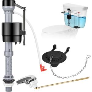 Universal Toilet Flusher Replacement Kit, Fill Valve, 2-Inch Flapper, Toilet Handle Lever, Adjustable, Quiet, Easy to Install, Complete Toilet Parts Inside Tank Kit (Black, 1-Pack)