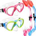 2 Sets Snorkeling Gear for Kids, Kids Snorkel Set for Ages 6-14, Dry Top Snorkel Mask Set for Youth Boys Girls Junior, Tempered Glass Diving Swimming Mask Goggles (Z-2Set(Blue yellow+Pink white))
