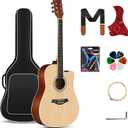 CAHAYA Acoustic Guitar Beginner Kit - 41in Adult All Wood Starter Set Includes with Thickened Gig Bag Capo Pickguard Strings Picks Strap for Kids Teenager Students Natural