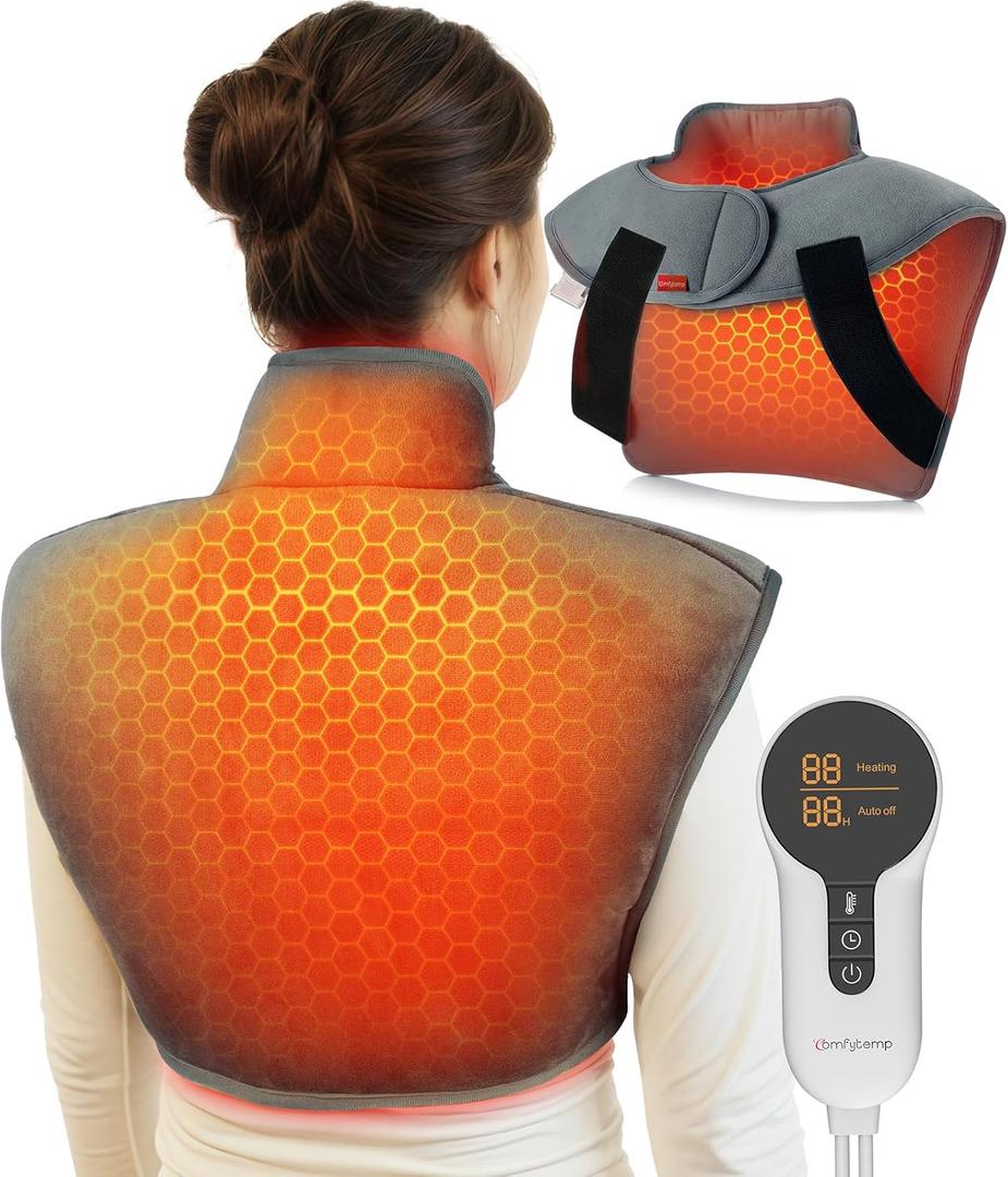 Comfytemp Weighted Heating Pad for Neck and Shoulders, Heating Pads for Back, Wearable Electric Heating Pads, Adjustable Heated Wrap with Auto-Off, Birthday Gifts for Women Men Mom & Mom Day Gifts