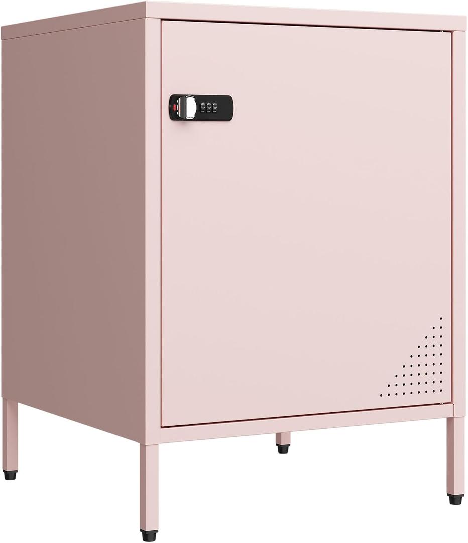 Steehoom Metal End Table Single Door Bedside Nightstand Lockable Storage Cabinet Kids Locker for Living Room, Bedroom, Dorm,Home, Office 21.26H X 15.75W X 15.75D (1 Door, Pink)
