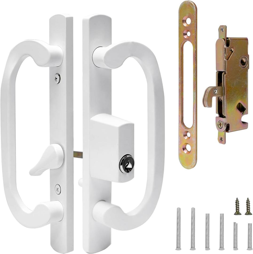 Sliding Patio Door Handle Set with Mortise Locck, Keyed Sliding Door Handle, Offset Thumbturn Patio Door Handle, Fits 1-3/8" to 2-1/4" Thick Door, 3-15/16" Hole Spacing, Mortise Lock Pull Handle Set