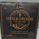 Regal Games - Reversible Wooden Board for Chess, Checkers & Tic-Tac-Toe - 24 Interlocking Wooden Checkers and 32 Standard Chess Pieces - for Age 8 to Adult for Family Fun, 10.5" X 10.5"