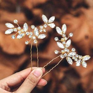 Casdre Crystal Bride Wedding Hair Pins Rhinestone Bridal Hair Pieces Wedding Hair Accessories for Women and Girls (Pack of 2) (B Gold)