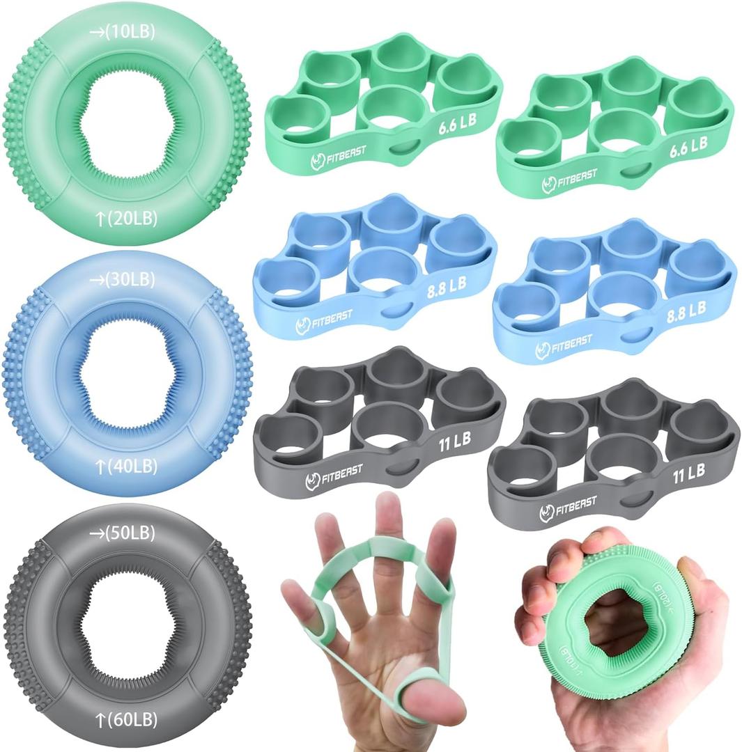 FitBeast Grip Strength Trainer, Finger Exerciser, Forearm Strengthener 9-Piece Kit, Hand Grip Strengthener Targeted Strength, Relief & Recovery