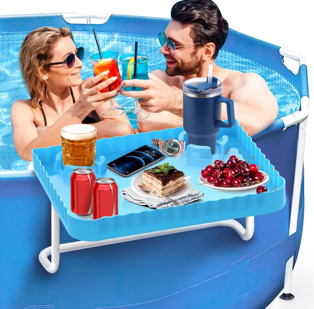 Pool Bar Side Bar, Swim Up Bar, Designed for Above-Ground Round/Rectangle/Oval Pools, Portable Poolside Bar Patio Poolside Table, Blue (1 Pack)