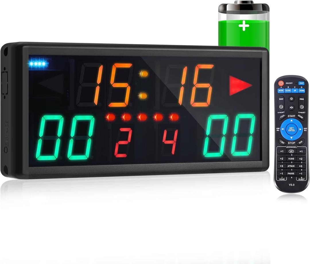 Electronic Basketball Scoreboard Portable Digital Scoreboard with Remote Tabletop LED Score Keeper with Timer Clock for Volleyball Baseball Table Tennis Indoor Sports Games