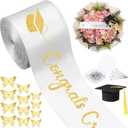 Zeyune 114 Pcs 2026 DIY Graduation Bouquet Set White Ribbon with Glitter Gold Congrats Grad Mini Graduation Caps with Tassel Gold Butterfly Decor Diamond Pins for Graduate DIY Flower Gift for Her Him