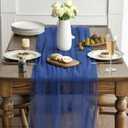 Artoid Mode 6PCS Navy Blue Gauze Table Runner 120 Inch 10FT, Seasonal Sheer Kitchen Dining Holiday Wedding Birthday Baby Shower Table Decor for Home Party
