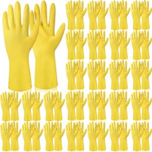 36 Pair Reusable Household Gloves Long Rubber Dishwashing Gloves Kitchen Cleaning for Dishes Clean Gardening (Large, Yellow)