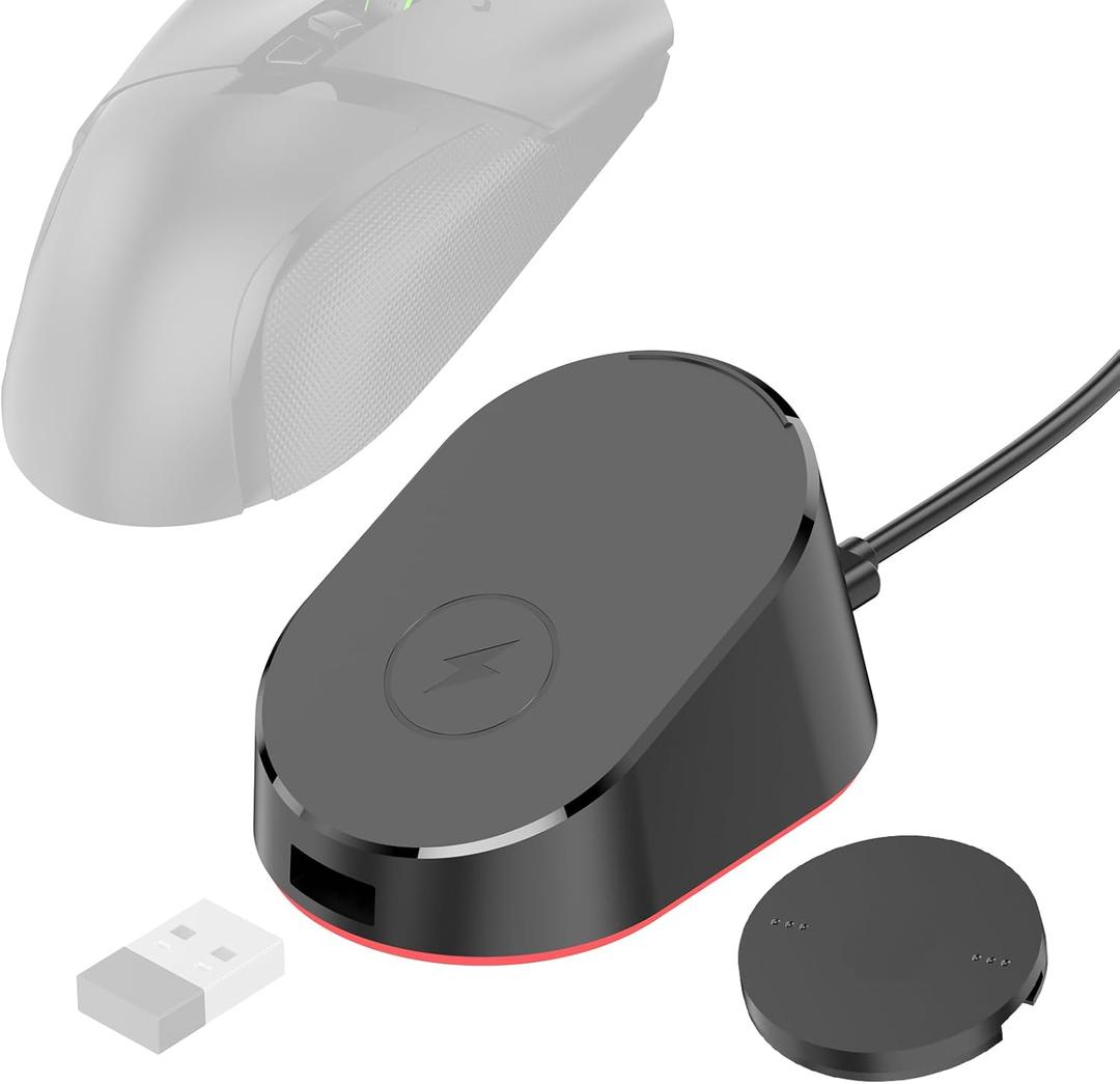 Compact Magnetic Computer Mouse Charging Dock R3 for Razer Basilisk V3 Pro, Cobra Pr, Naga V2 Pro, Auto Shut-Off, Switch LED Charge Status, Anti-Slip Base, 6.6ft Cable