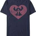 Disney Big & Tall Lilo Stitch Heart Men's Tops Short Sleeve Tee Shirt (Navy Blue Heather)
