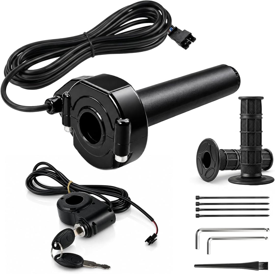 Full Twist Throttle for Ridstar Q20/Q20 Pro/H20,Precision Ball Bearing E-bike Throttle Grip Kit with Ignition Key Switch, Smooth Twist Control, 3-Pin Plug and Play