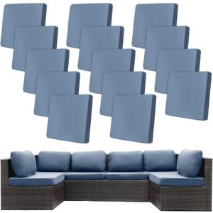 14Pcs Stretch Patio Cushion Covers,Outdoor Couch Covers Replacement,Outdoor Couch & Sofa Slipcovers,for Patio Furniture Cushion Covers,Washable Reusable Furniture Protector (Gray Blue,Cover Only)