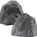 Theater Solutions 2R8G Outdoor Granite 8" Rock 2 Speaker Set for Deck Pool Spa Yard Garden, Granite Grey