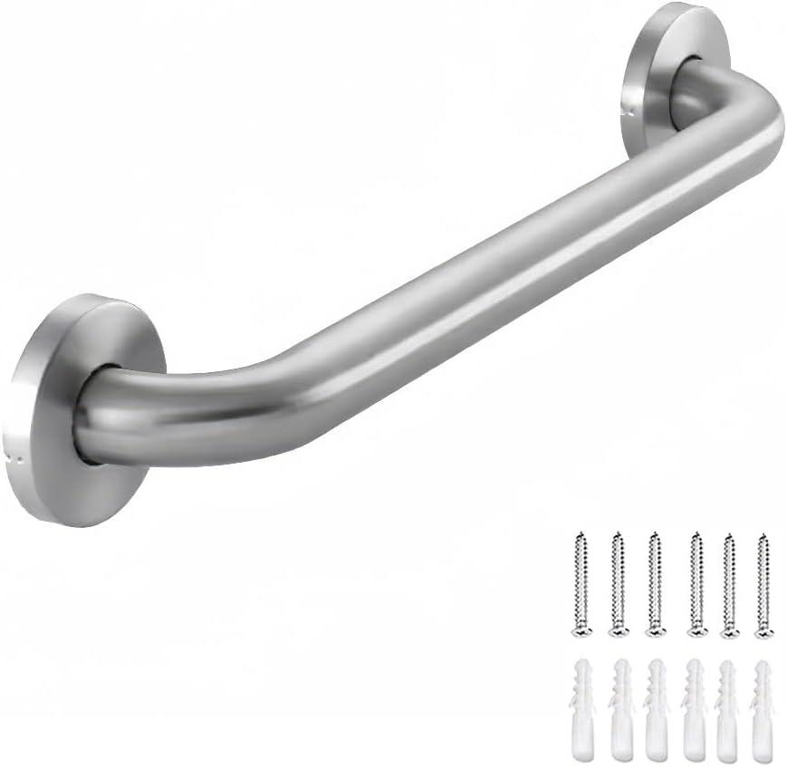 Stainless Steel Bathroom Safety Shower Grab Bar, Anti Slip Bathtubs Grab Bars, Toilet Assist Saft Handle Handrail ADA Compliant 500lbs for Handicap Elderly Senior (Brushed, 12 Inches)