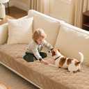 Turquoize Couch Cover for Dogs Washable Non-Slip Couch Covers for 3 Cushion Couch Sofa Pet Friendly Quilted Thick Chenille Sofa Slipcover Furniture Protector Covers for Pet, 36 x 82Inch, Khaki