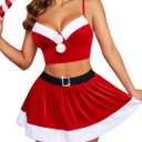 Avidlove Womens Christmas Camisoles and Skirt Outfits Velvet Santa Costume Set (Small, Red)