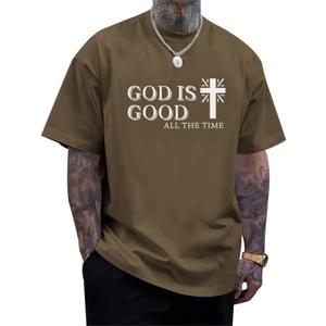 God is Good Shirt Christian Jesus Cross T Shirts for Men Religious Faith Inspirational Vintage Oversized Graphic Tees (Large, Brown)