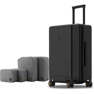 LEVEL8 Elegance Checked Luggage, 24 Inch Hardside Suitcase, Lightweight Matte Hardshell with Tsa Lock, Large Suitcases with Spinner Wheels, Black