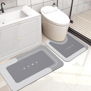 Housego 2PCS Absorbent Bath Mat Magic Rug Sets, Quick Drying Bath Mat Non-Slip Floor Rug Rubber Backed for Bathroom Kitchen Shower Sink, Water Absorbent (19.7''x23.6''+19.7''x31.9'', Light Gray)