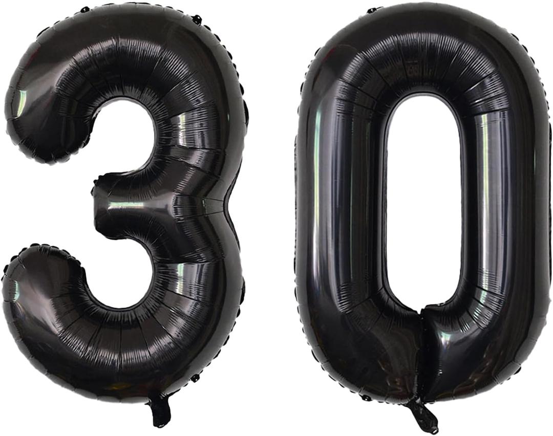 Number Balloons Black Party Balloon - Giant Number 30 Balloon, 40 Inch Large Balloon for 30th Birthday Decorations, Black Party Supplies for Men Women