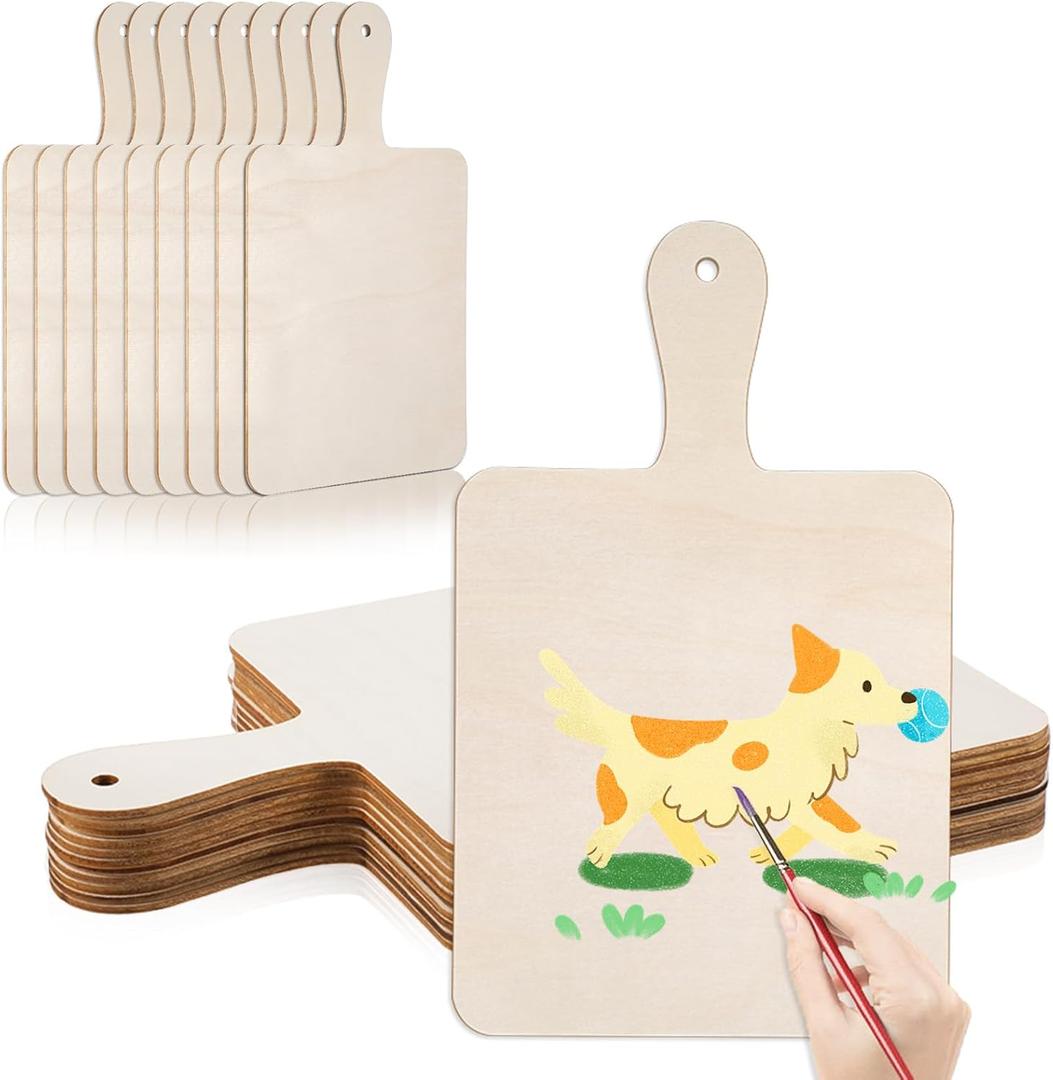 12 PCS Mini Cutting Boards for Crafts, 5.51 X 9.06 Inch Unfinished Wood Crafts Bulk Cutting Boards with Handles Small Charcuterie Board for DIY Home and Kitchen Cooking Decorations