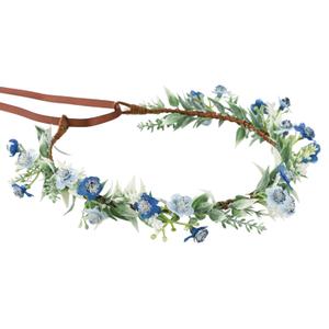 Handmade Blue Flower Crown Green Leaf Headdress for Women Girls Flower Headband Bridal Headpiece Fairy Wreath for Birthday Party Festival Cosplay
