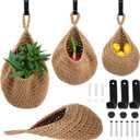 3Pcs Hanging Wall Basket, Teardrop Hanging Baskets, Boho Wall Storage Fruit Baskets for Kitchen, Woven Produce Holder with 3Pcs Strong Hooks, Home Produce Basket, 3 Sizes(Linen)