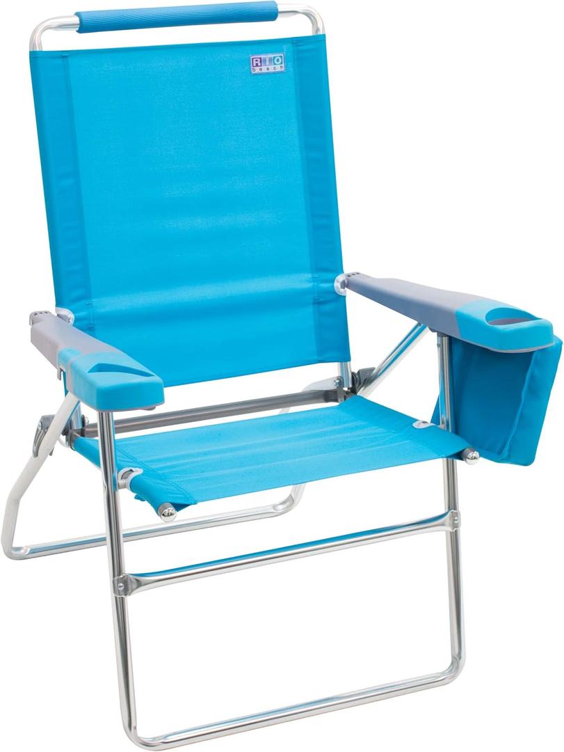 Rio Brands 17" Extended Height 4-Position Folding Beach, Camping, Lawn Chair, Turquoise