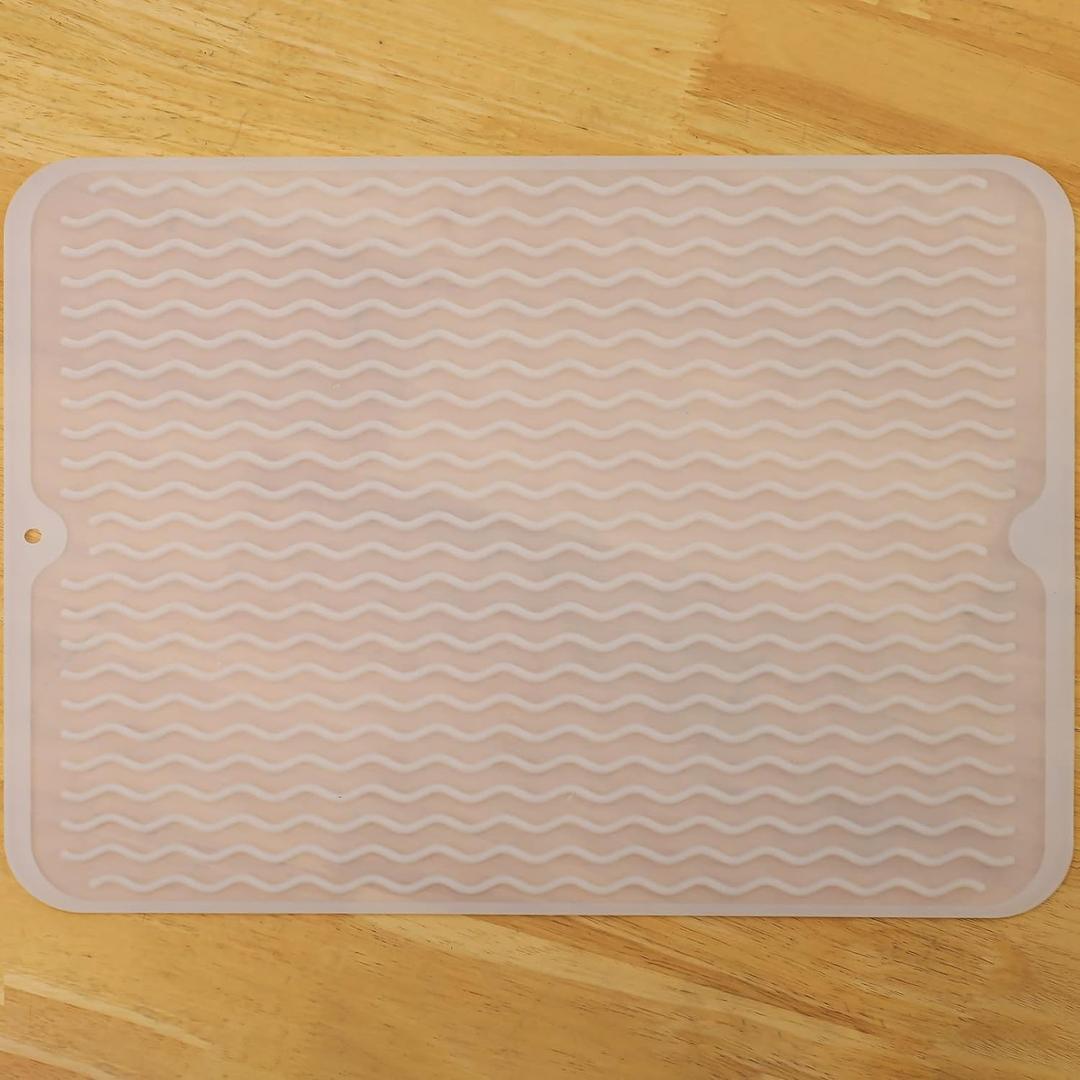 MicoYang Silicone Dish Drying Mat for Multiple Usage,Easy clean,Eco-friendly,Heat-resistant Silicone Mat for Kitchen Counter or Sink,Refrigerator or drawer liner Translucent L 16 inches x 12 inches