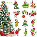 Griinch Ornaments for Christmas Tree Wood, Double-Sided Printing 24 Pcs Christmas Tree Decorations Hanging Ornaments for Tree Home Indoor Outdoor Decorations
