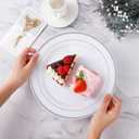 BESTVIP 200PCS Silver Plastic Plate, Disposable Party Plates with 100 Dinner Plates and 100 Dessert Plates, Plastic Plates for Party, Wedding and Birthday