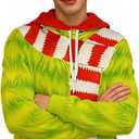 Women's Green Hooded Long Sleeved Sweatshirt, Green Sweatshirt, Red Holiday Themed Clothing (L)