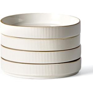 famiware Star 7.5" Pasta Bowls Set, Salad Bowl Set of 4, Double Reactive Glaze, Stackable, Ideal for Your Friend for Housewarming, Festivals, White