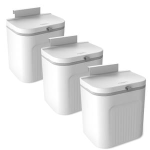 Naisu 3 Pack 1.12 Gallon Kitchen Garbage Bin for Counter Top or Under Sink, Stick on the WallHanging Small Trash Can with lid for Cupboard/Bathroom/Bedroom/Office(White)