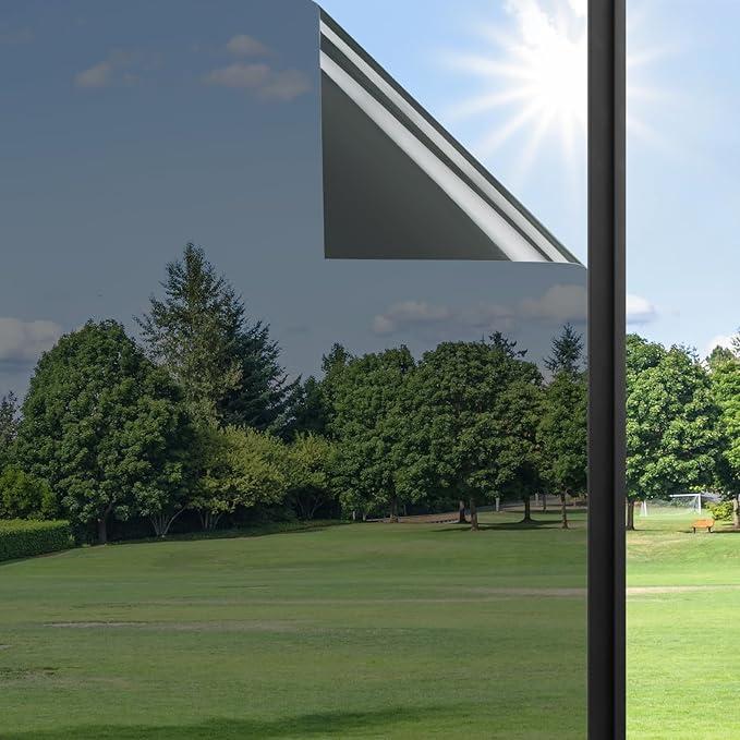 Haton Window Privacy Film One Way Window Tint for Home, Sun UV Blocking Heat Control Reflective Mirror Tinting Film See Out Not in Office Door Coverings, Black 17.5" x 78.7"